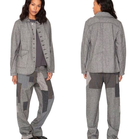 Sandrine Rose Empire Herringbone Wool Blend Blazer Gray Button Women Medium NWT - Picture 1 of 13